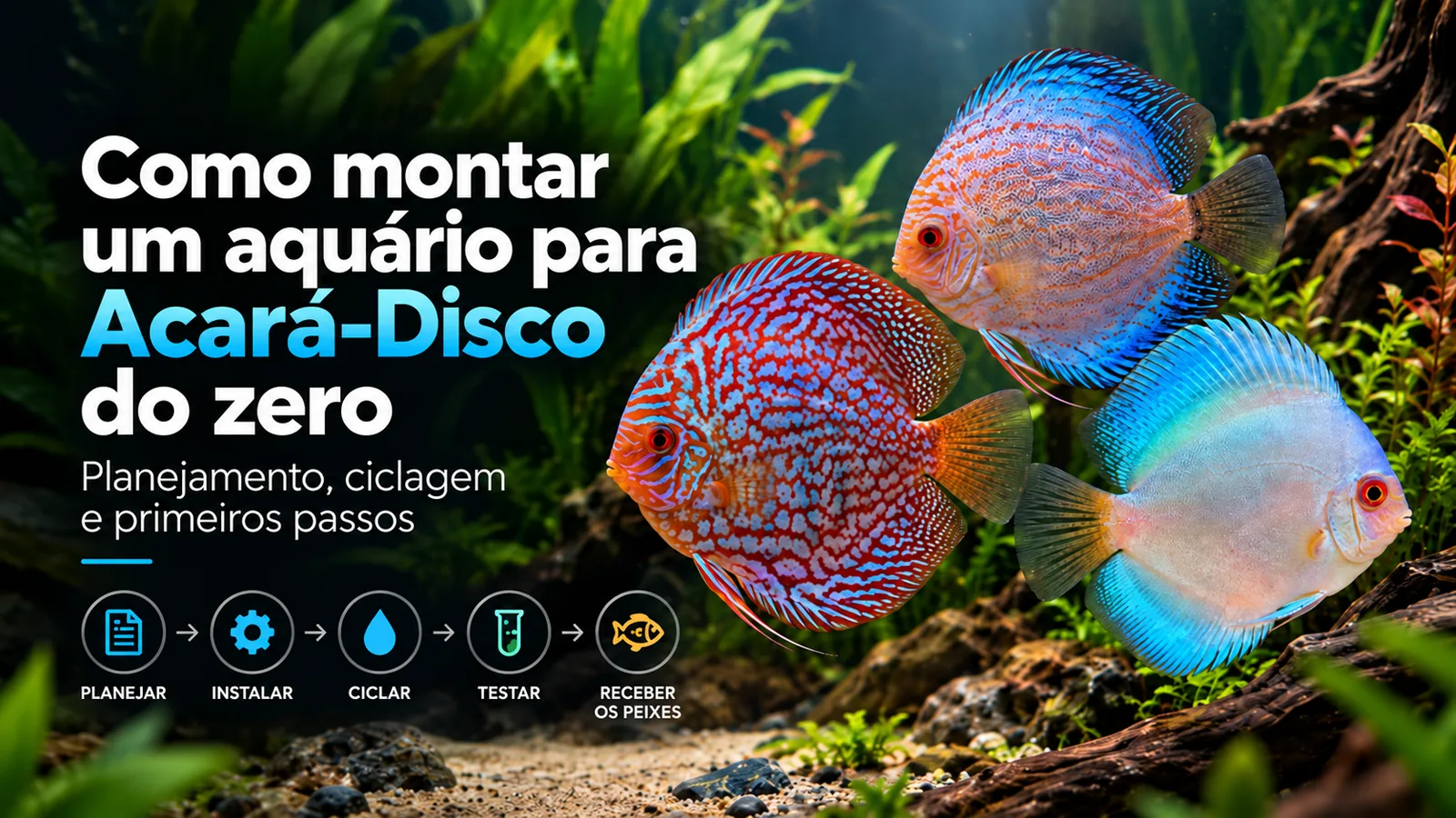 Imagem do post Como montar um aquário para Acará-Disco do zero: planejamento, ciclagem e primeiros passos