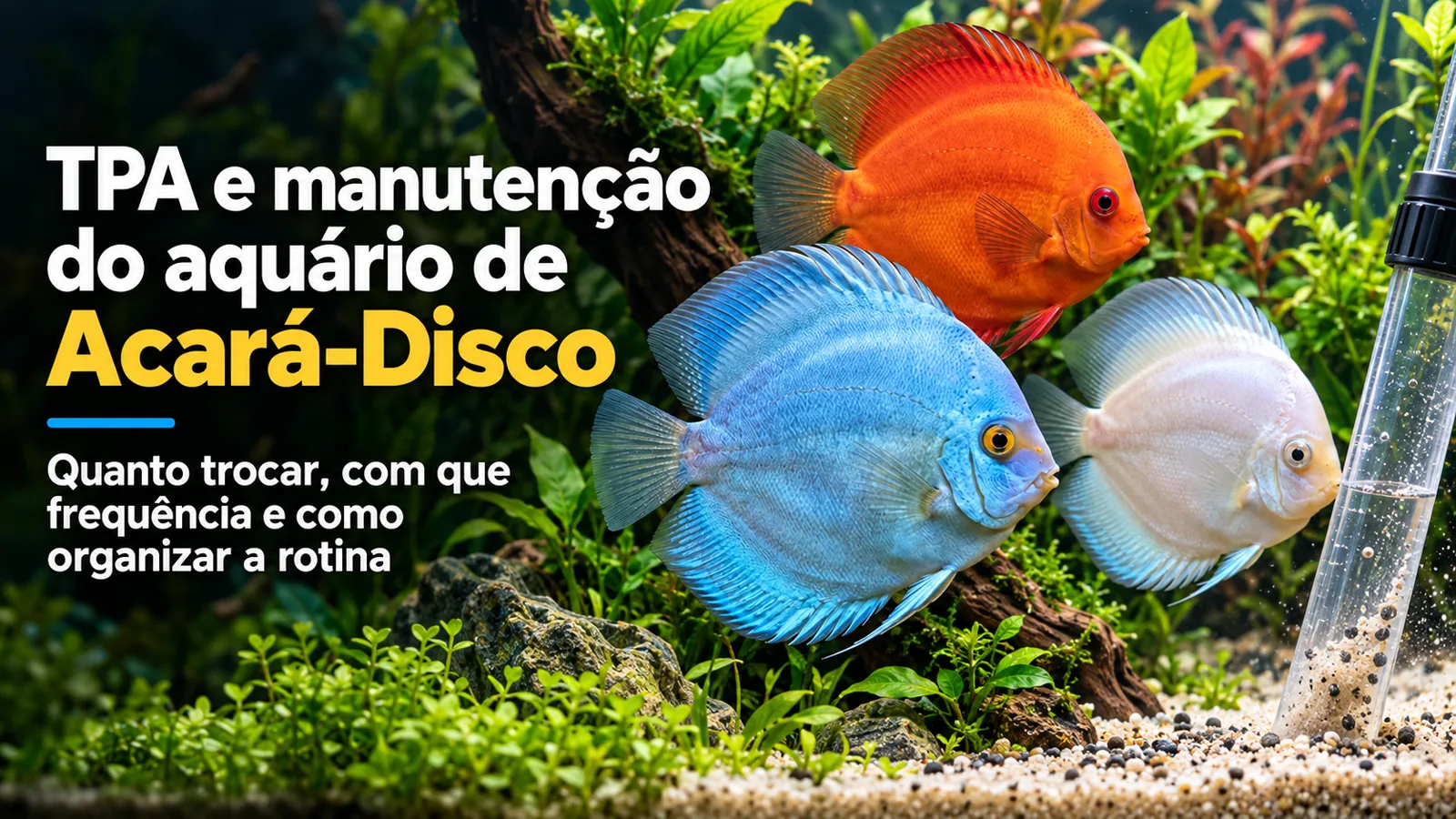 Imagem do post TPA e manutenção do aquário de Acará-Disco: quanto trocar, com que frequência e como organizar a rotina